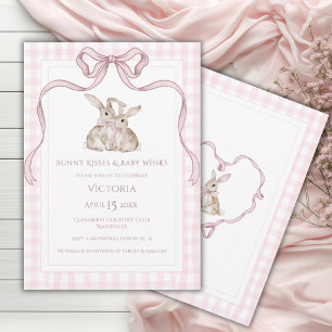 Bunny Kisses & Baby Wishes Roze Baby shower Kaart