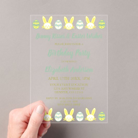 Bunny Kisses & Easter Wishes Birthday Acryl Uitnodigingen (Insitu (Draagbaar))