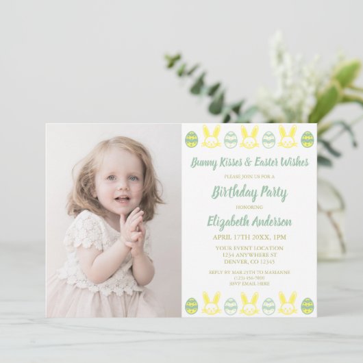 Bunny Kisses & Easter Wishes Birthday Kaart (Staand voorkant)