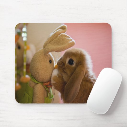 Bunny Kissing "Stuffed Speelgoed Bunny" Mousepad Muismat (Met muis)