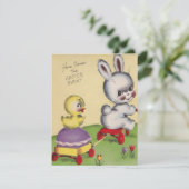  Bunny komt hier uit paasbunny Feestdagenkaart (Staand voorkant)