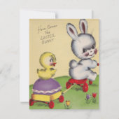 Bunny komt hier uit paasbunny Feestdagenkaart (Voorkant)