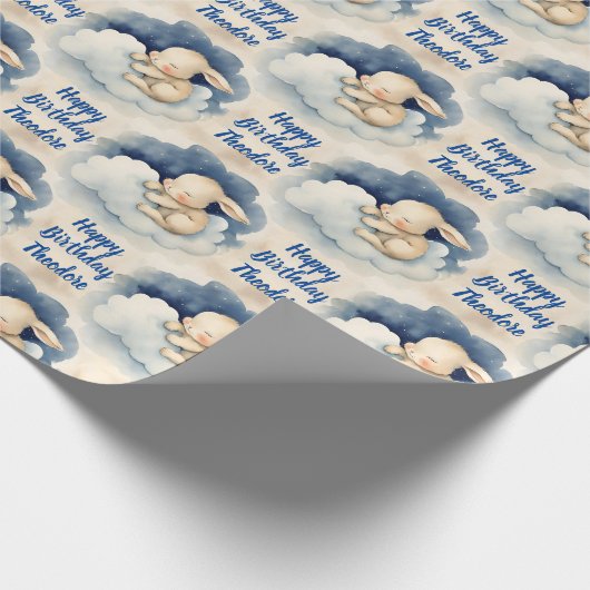 Bunny konijn gepersonaliseerde jongens verjaardag cadeaupapier (Hoek)