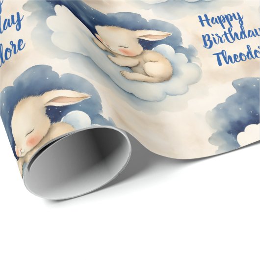 Bunny konijn gepersonaliseerde jongens verjaardag cadeaupapier (Rol Hoek)