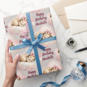 Bunny konijn gepersonaliseerde meisjes verjaardag cadeaupapier