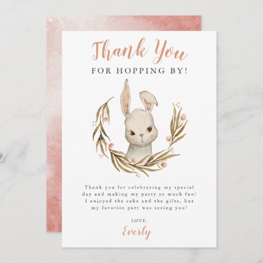 Bunny konijn meisje verjaardagsfeest bedankkaart (Voorkant / Achterkant)