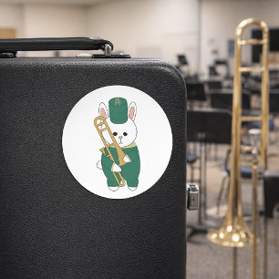Bunny Konijn Muzikant Trombone Speler Groen Goud Ronde Sticker