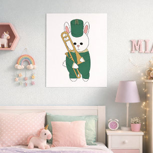 Bunny Konijn Trombone Marching Band Groen Goud Poster