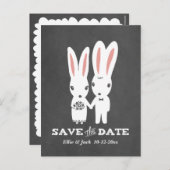 Bunny Konijnen Bruiloft Bewaar de Datum Aankondigingskaart (Voorkant / Achterkant)