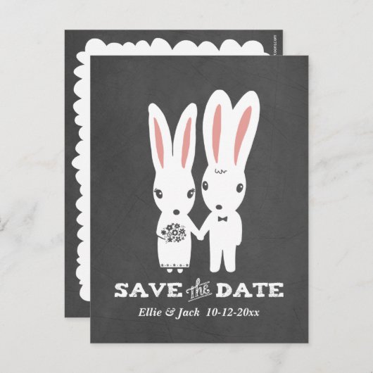 Bunny Konijnen Bruiloft Bewaar de Datum Aankondigingskaart (Voorkant / Achterkant)