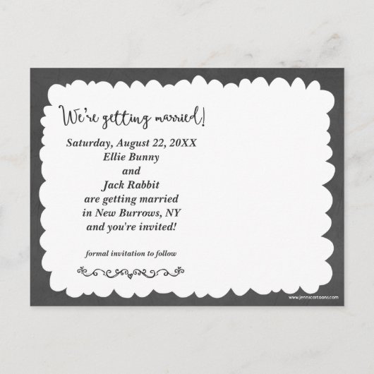 Bunny Konijnen Bruiloft Bewaar de Datum Aankondigingskaart (Achterkant)