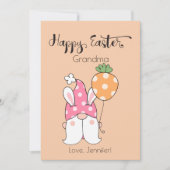 Bunny Lady Gnome Met Ballon Gelukkig Pasen Script Feestdagenkaart (Voorkant)
