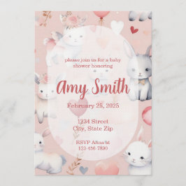 Bunny & Lamb Baby Shower Invitation – Watercolor Kaart