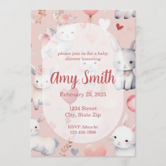 Bunny & Lamb Baby Shower Invitation – Watercolor Kaart (Voorkant)
