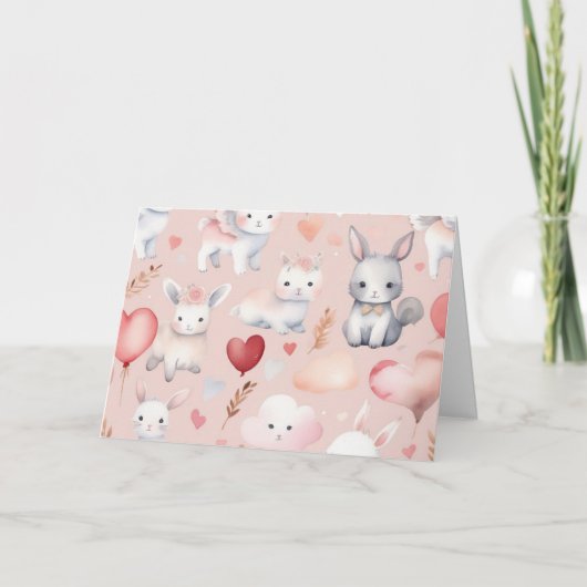 Bunny & Lamb Cupid Dankkaart – Pastels Bedankkaart (Voorkant)