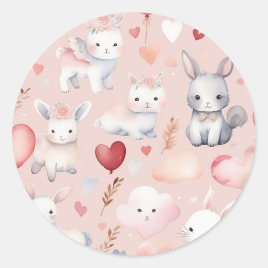 Bunny & Lamb Cupid Stickers – Waterverf Baby (Voorkant)