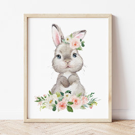 Bunny, landbouwhuisdieren, roze bloemen, meisjesse poster
