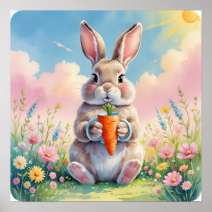Bunny Latte Break – Pastel Carrot Mok Art Poster