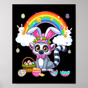 Bunny Lemur Pasen Jacht Eieren Mand Kleurrijke Ra Poster