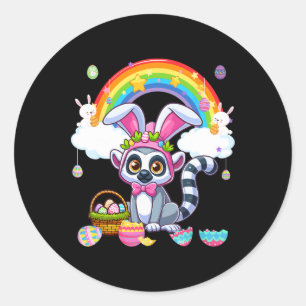 Bunny Lemur Pasen Jacht Eieren Mand Kleurrijke Ra Ronde Sticker