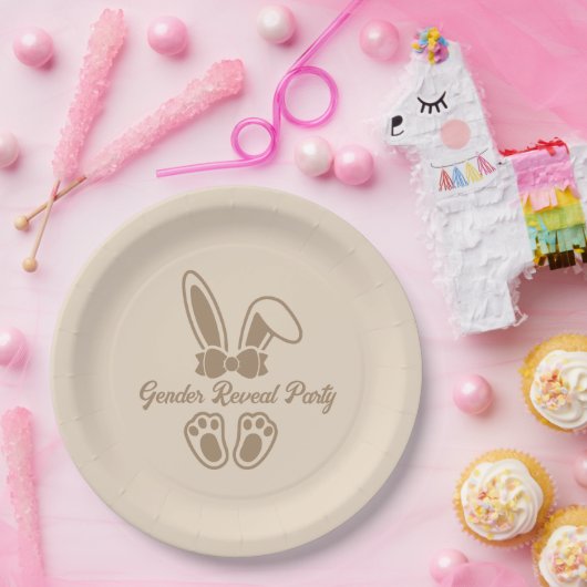 Bunny Light Beige Minimalistische Geslacht Onthull Papieren Bordje (Feest)