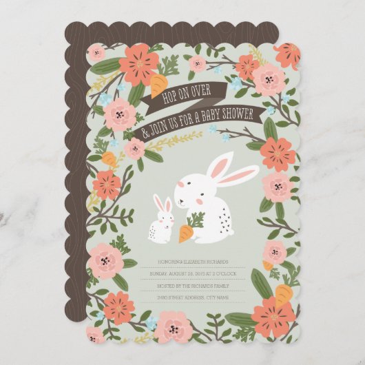 Bunny Love Baby shower Invite Kaart (Voorkant / Achterkant)