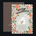 Bunny Love Baby shower Invite Kaart<br><div class="desc">Een mooi bunny-ontwerp met een heldergekleurde bloem. Illustratie door Shelby Allison.</div>