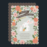 Bunny Love Baby shower Invite Kaart<br><div class="desc">Een mooi bunny-ontwerp met een heldergekleurde bloem. Illustratie door Shelby Allison.</div>
