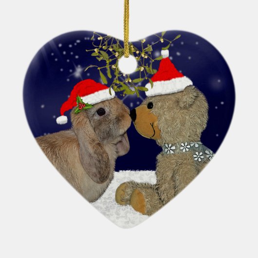 Bunny Love bij kerstversiering Keramisch Ornament (Achterkant)