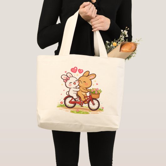 Bunny Love Bike Boodschaptas Grote Tote Bag (Voorkant (product))