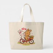 Bunny Love Bike Boodschaptas Grote Tote Bag (Achterkant)