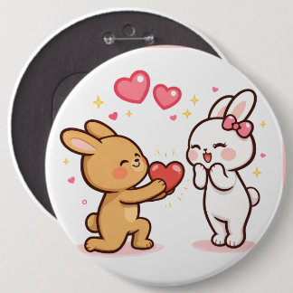 Bunny Love Heart Gift Cute Cartoon Design Ronde Button 6,0 Cm