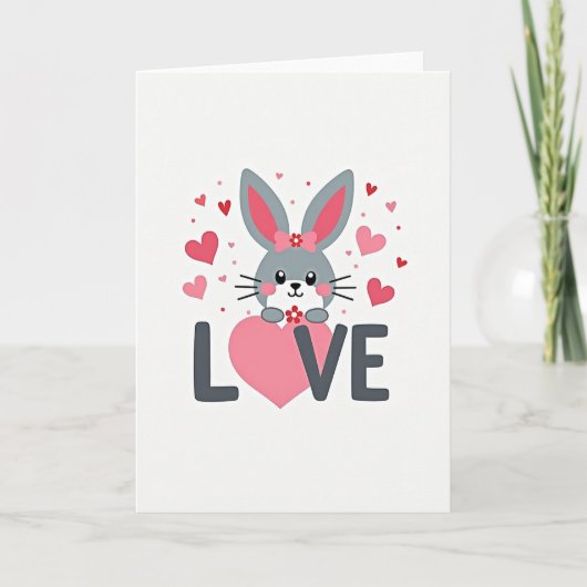 Bunny Love Hearts Valentine Card Kaart (Voorkant)