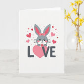 Bunny Love Hearts Valentine Card Kaart (Gele Bloem)