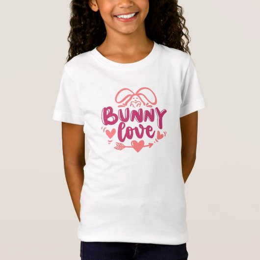 Bunny Love Pink Easter Quote Typography T-Shirt (Voorkant)