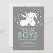 Bunny Love Twin Boys Baby shower Uitnodiging (Voorkant)