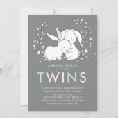 Bunny Love TWINS Baby shower Uitnodiging (Voorkant)