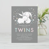 Bunny Love TWINS Baby shower Uitnodiging (Staand voorkant)