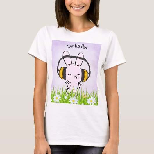 Bunny Luister muziek, bewerkbaar T-shirt (Voorkant)