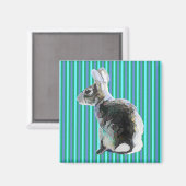 Bunny Magnet op Striped Blue Background (Voorkant / Achterkant)