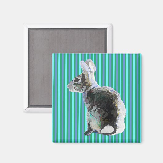 Bunny Magnet op Striped Blue Background (Voorkant / Achterkant)