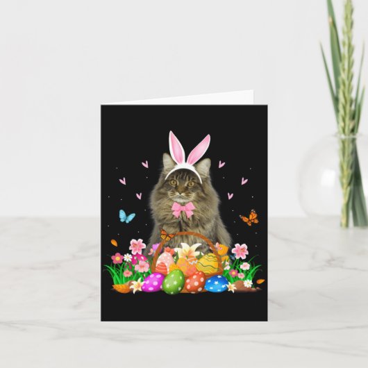 Bunny Maine Coon Cat Easter Illustration Kaart (Voorkant)
