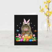 Bunny Maine Coon Cat Easter Illustration Kaart (Gele Bloem)