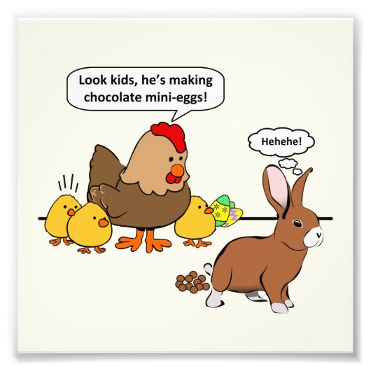 Bunny makes chocolate poop funny cartoon foto afdruk (Voorkant)