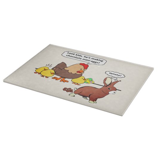 Bunny makes chocolate poop funny cartoon snijplank (Hoek)