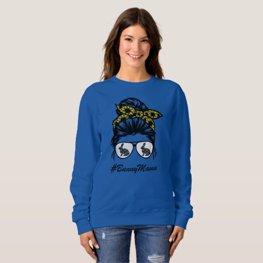 Bunny Mama Messy Bun Sunflower Rabbit Mam Messy Trui (Voorkant volledig)
