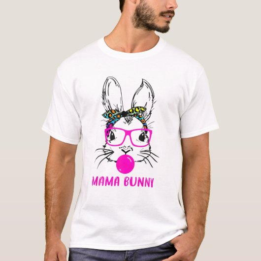 Bunny Mama Paasdag is Bunny Face Glasses Head T-shirt (Voorkant)