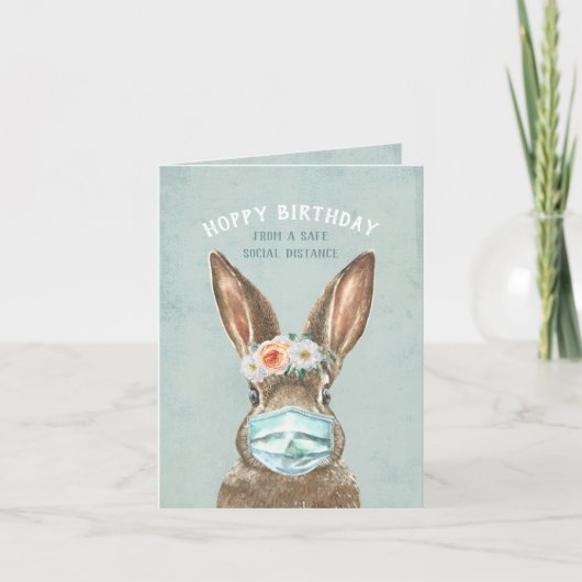 Bunny Mask met sociale afstand Happy Birthday Kaart (Voorkant)
