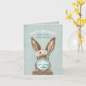 Bunny Mask met sociale afstand Happy Birthday Kaart (Gele Bloem)