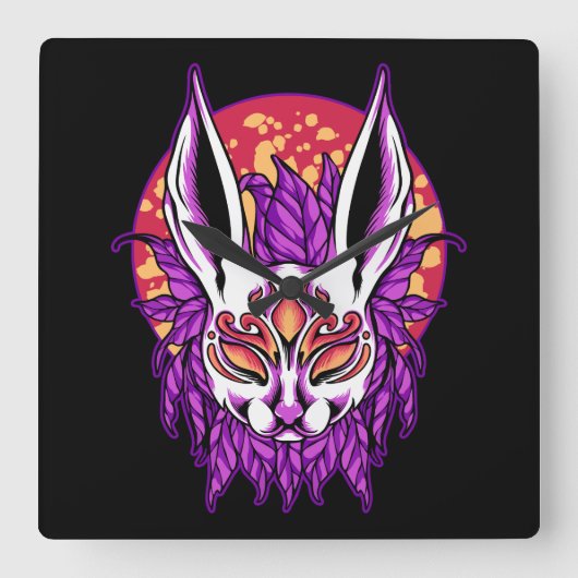 Bunny Mask Vierkante Klok (Voorkant)